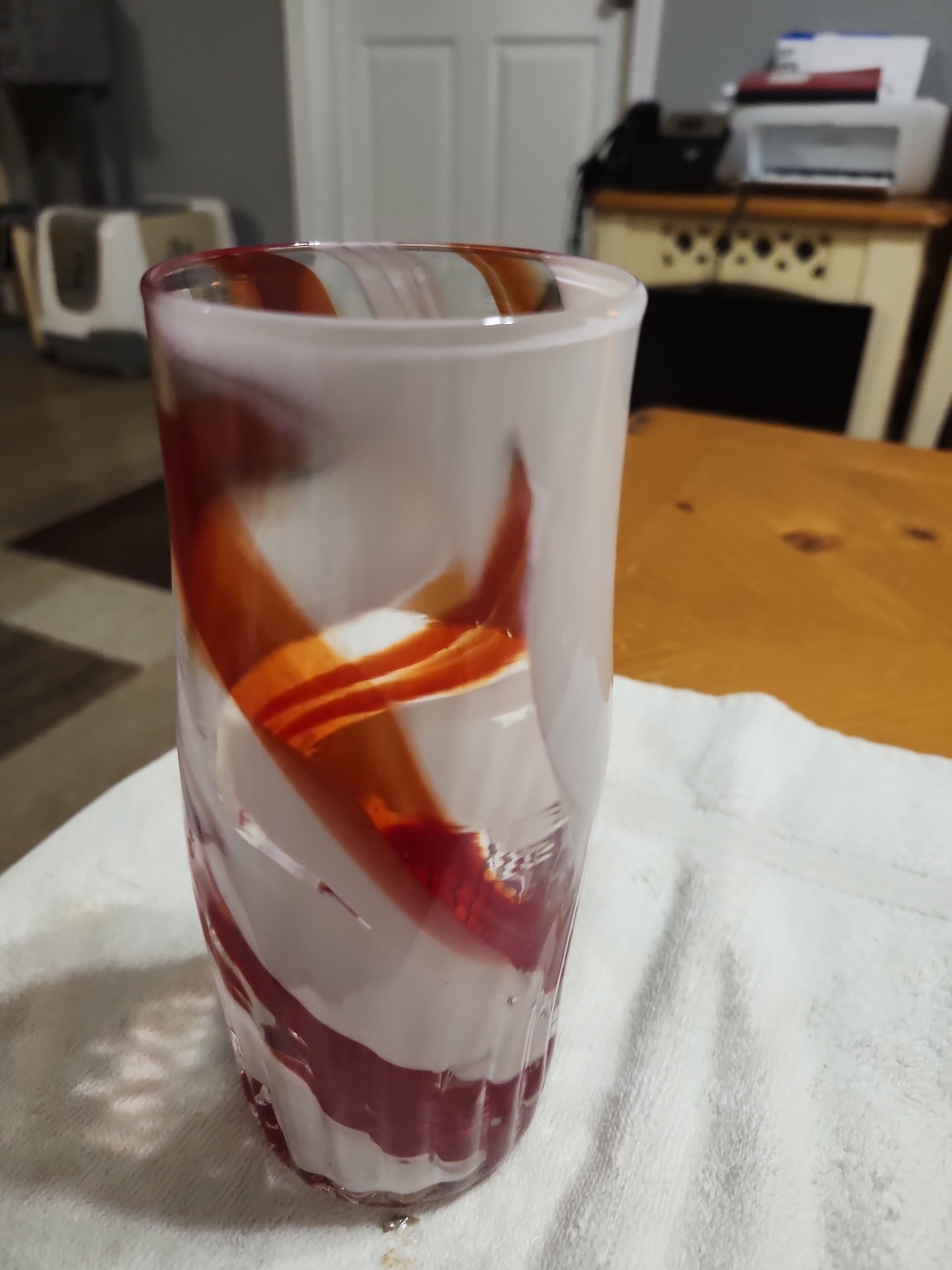 Alex Brand Signed Studio Art Glass Vase - 2025 Contemporary Red & White Swirl #V
